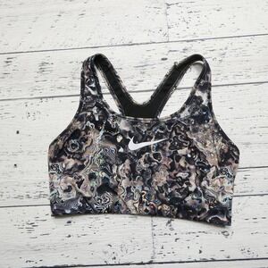 Nike Sports Bra Womens XS Black Multi Marble‎ Racerback Swoosh Workout Yoga